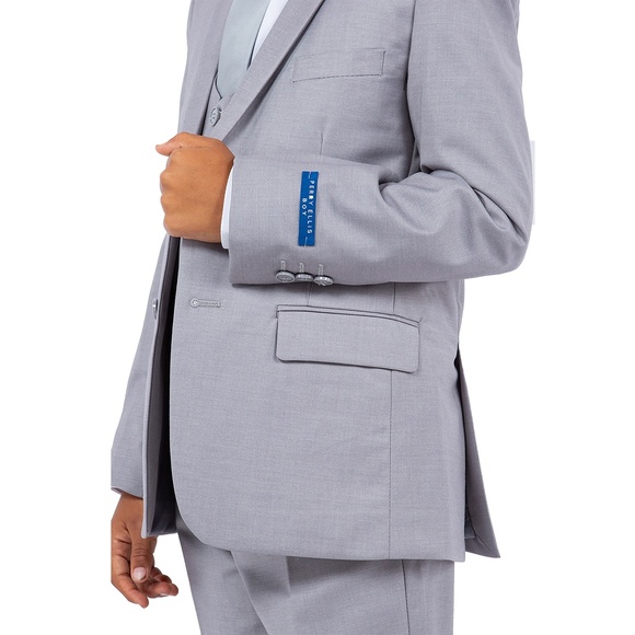 Solid Light Grey Notch Lapel 5 Piece Perry Ellis Boy's Suit - Picture 5 of 6